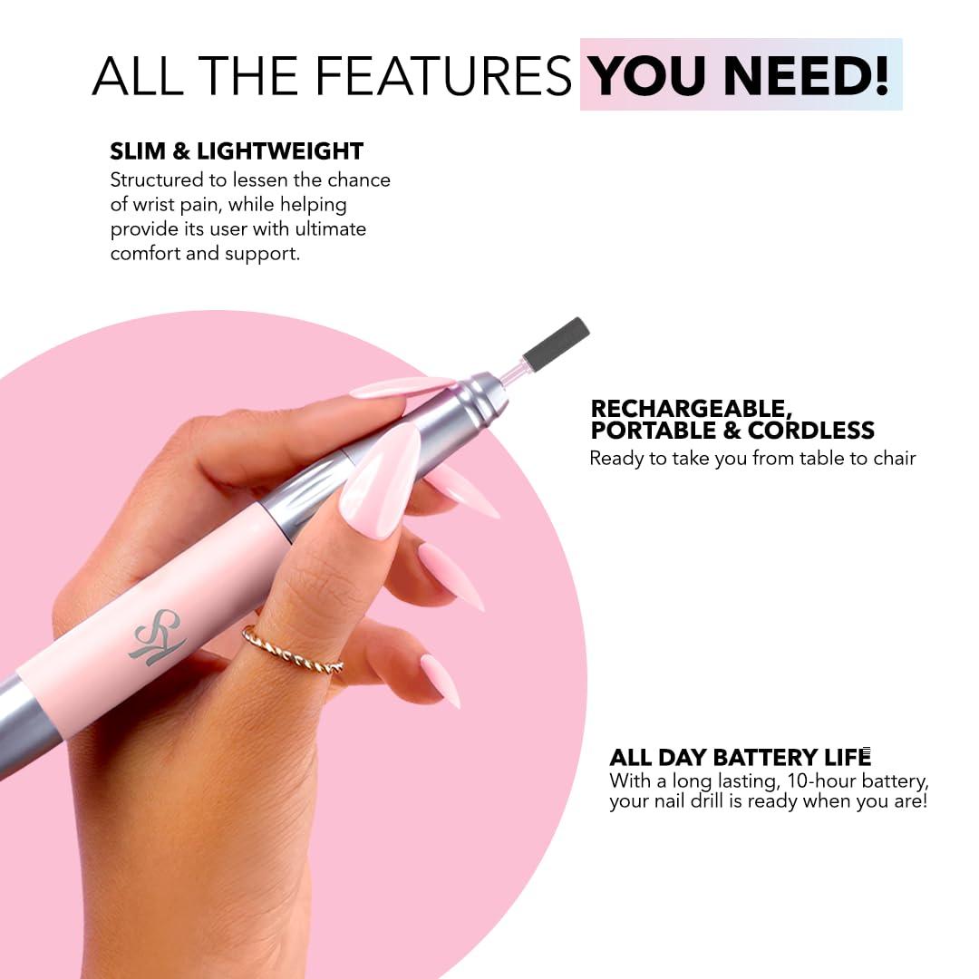 Kiara Sky Beyond Pro Nail Drill | Portable, Rechargeable & Cordles | Pink - Image 3
