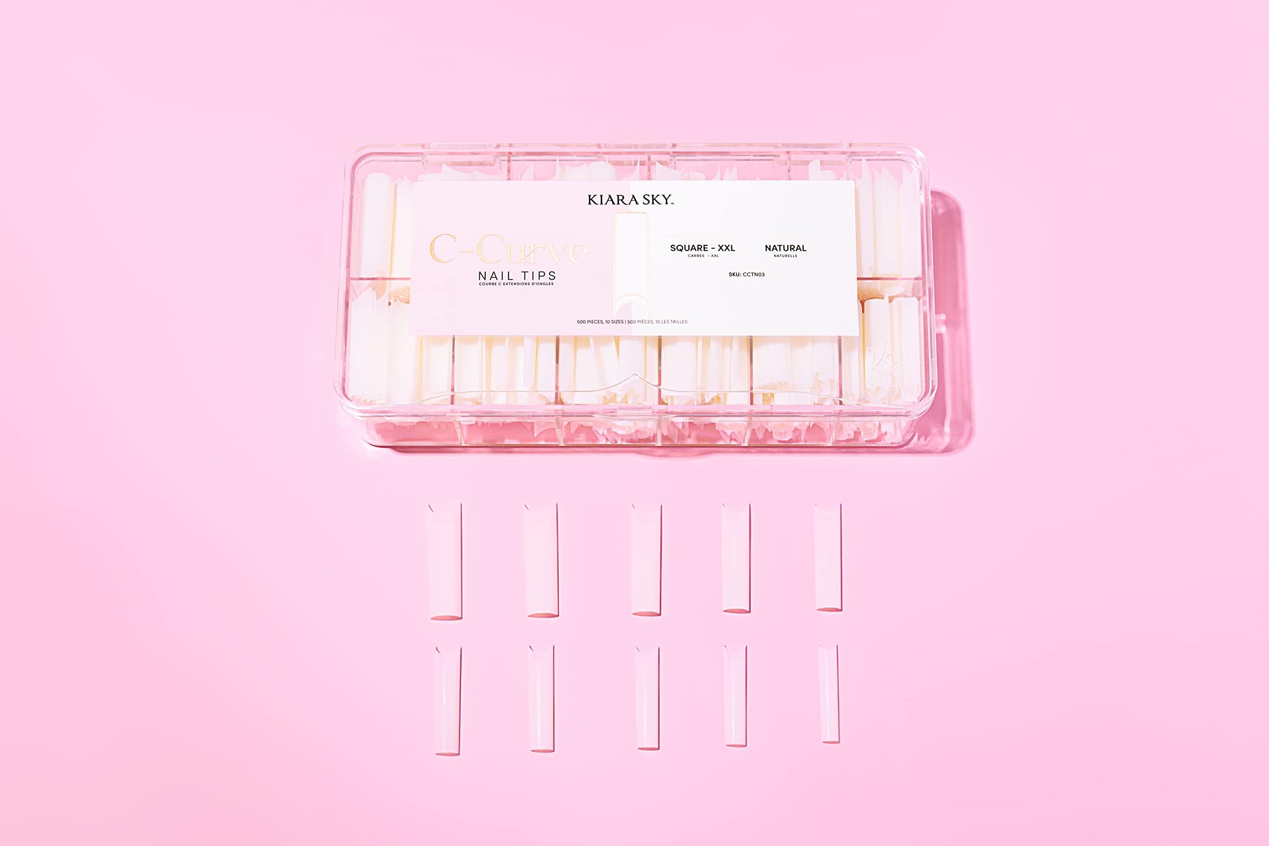 Kiara Sky C Curve XXL Nail Tip Case (500 Tips in 10 Sizes) (Square Natural) - Image 3