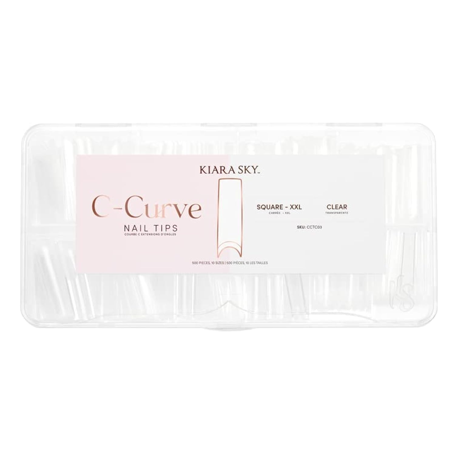 Kiara Sky C Curve XXL Nail Tip Case (500 Tips in 10 Sizes) (Square Clear)