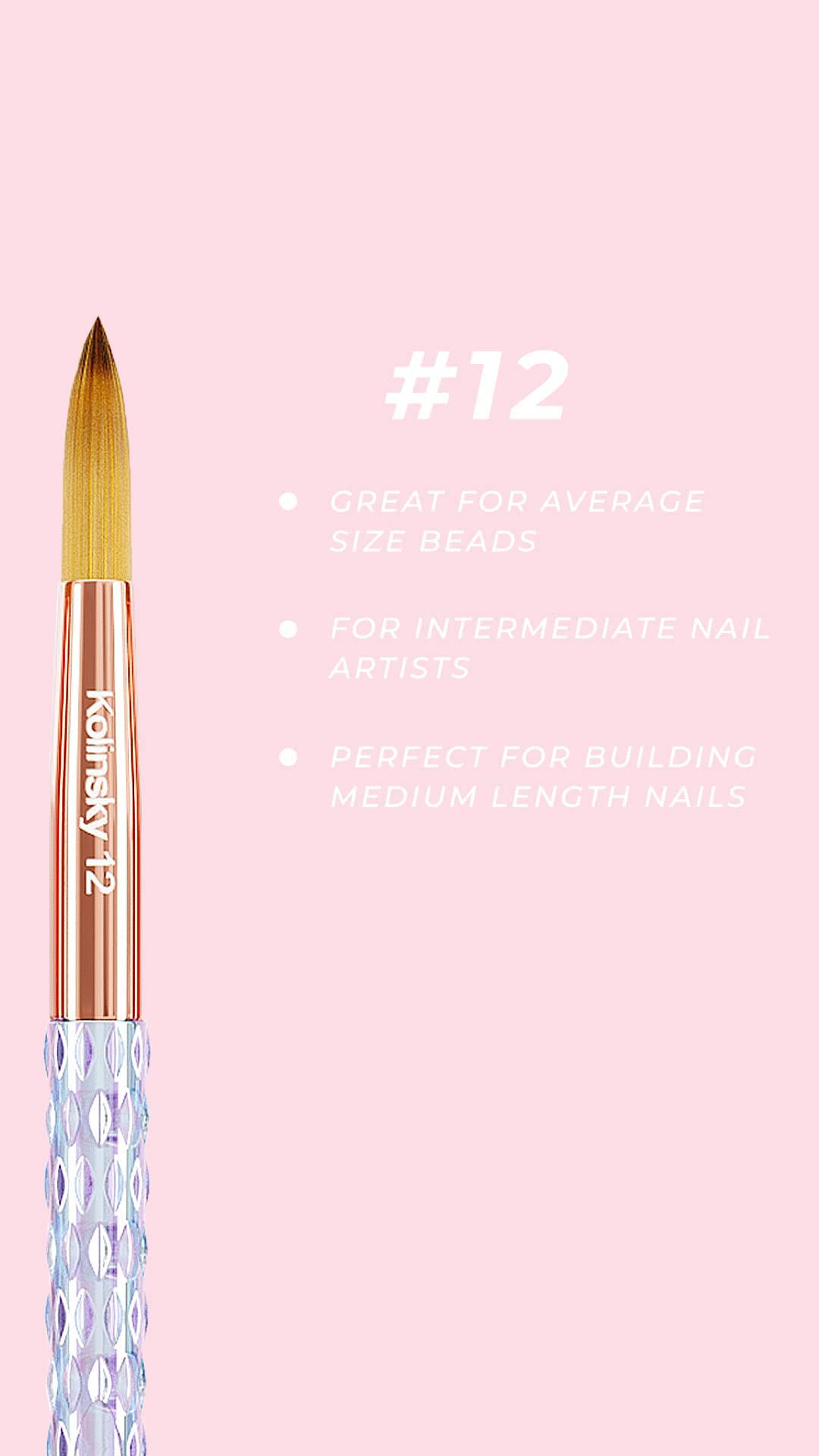 Kiara Sky Kolinsky Acrylic Nail Brush #12 – Pure Kolinsky Sable Hair, Iridescent Crystal Handle, Acetone Resistant, for Acrylic Application, Extensions & 3D Nail Art - Image 4