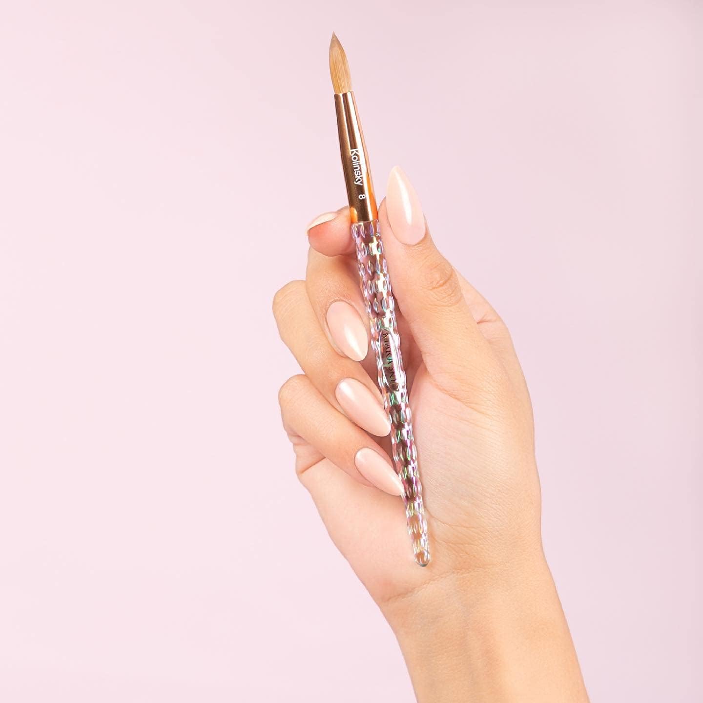 Kiara Sky Kolinsky Acrylic Nail Brush #18 – Pure Kolinsky Sable Hair, Iridescent Crystal Handle, Acetone Resistant, for Acrylic Application, Extensions & 3D Nail Art - Image 3