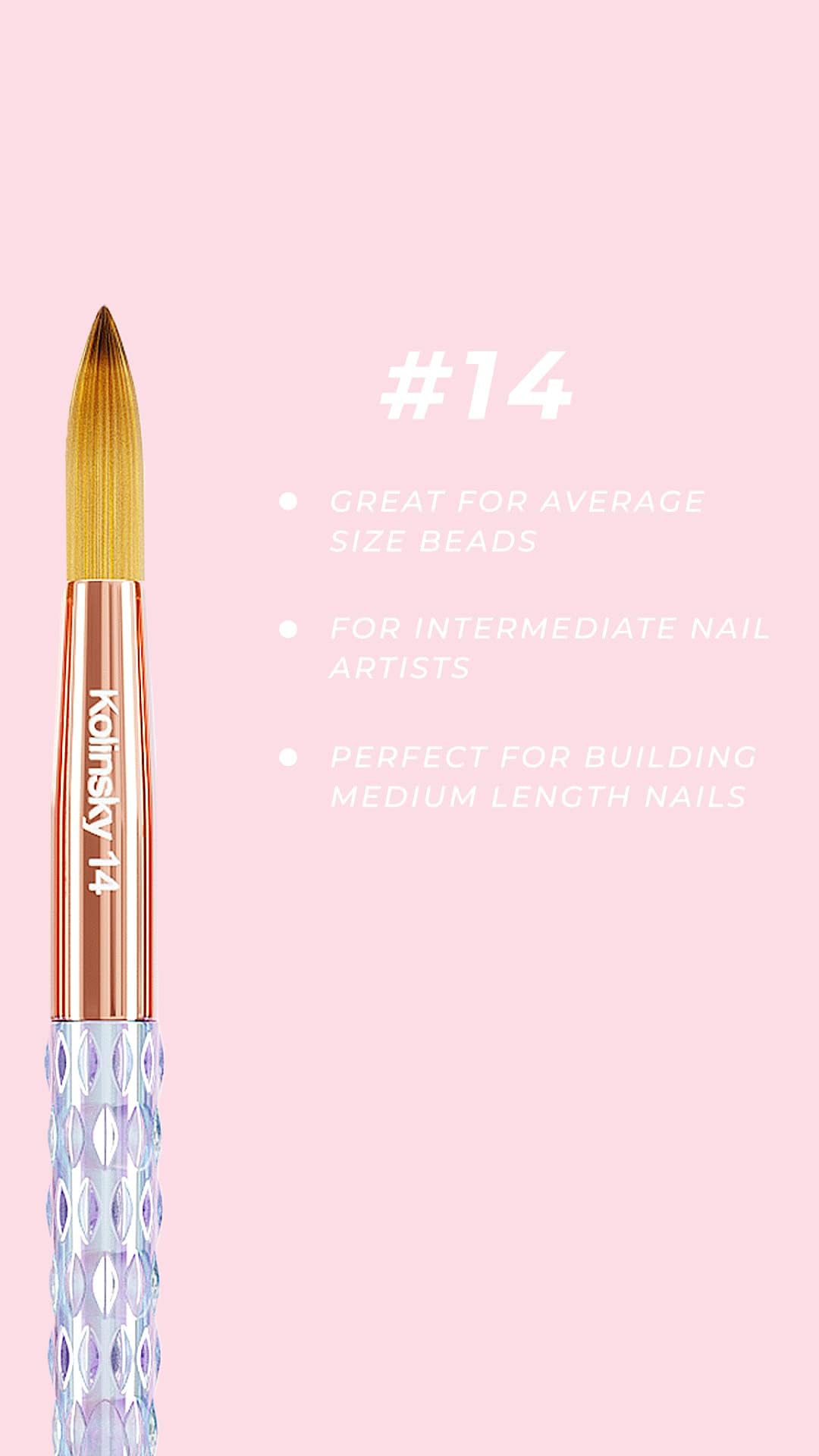 Kiara Sky Kolinsky Acrylic Nail Brush #14 – Pure Kolinsky Sable Hair, Iridescent Crystal Handle, Acetone Resistant, for Acrylic Application, Extensions & 3D Nail Art - Image 5