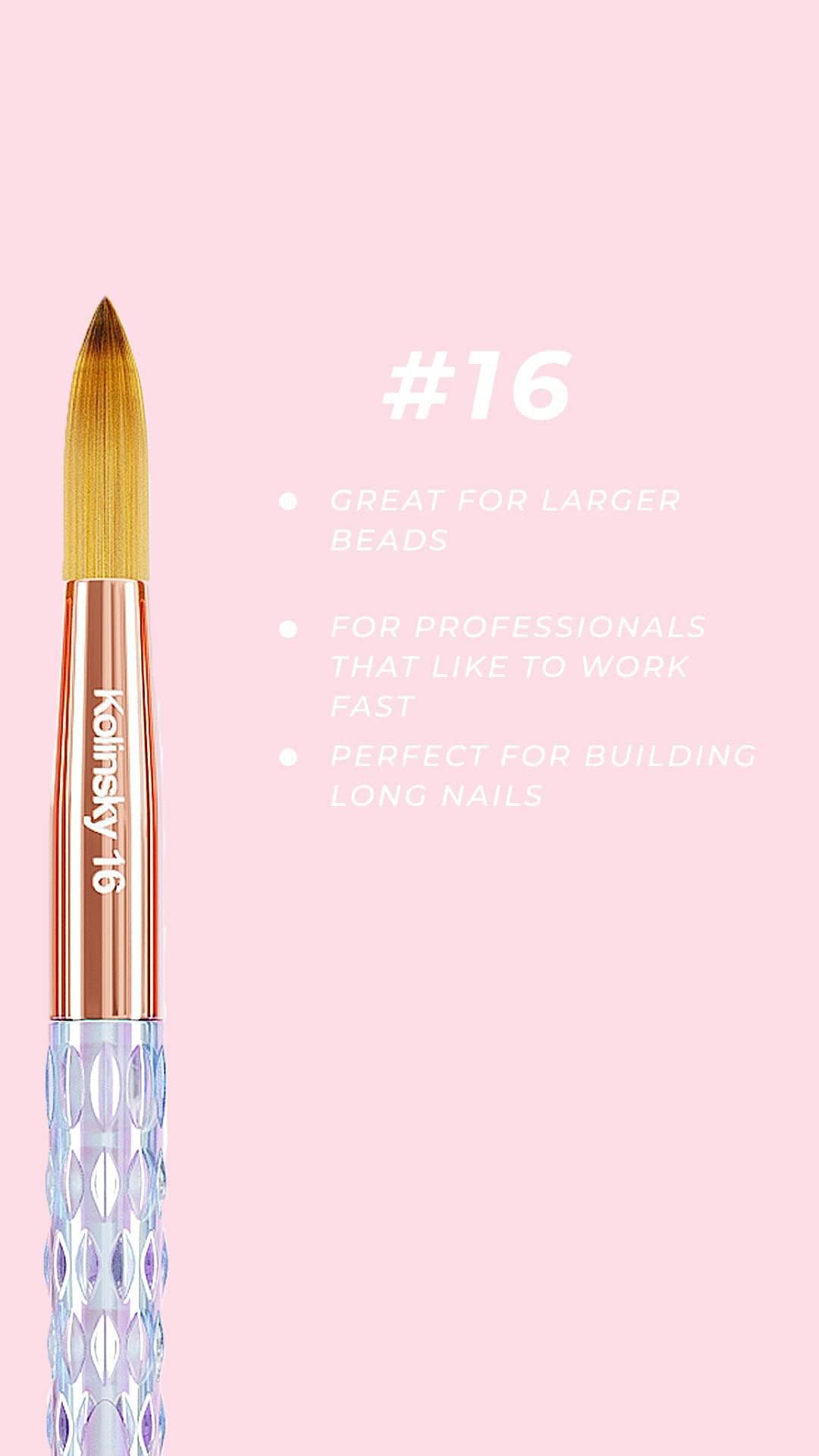 Kiara Sky Kolinsky Acrylic Nail Brush #16 – Pure Kolinsky Sable Hair, Iridescent Crystal Handle, Acetone Resistant, for Acrylic Application, Extensions & 3D Nail Art - Image 5