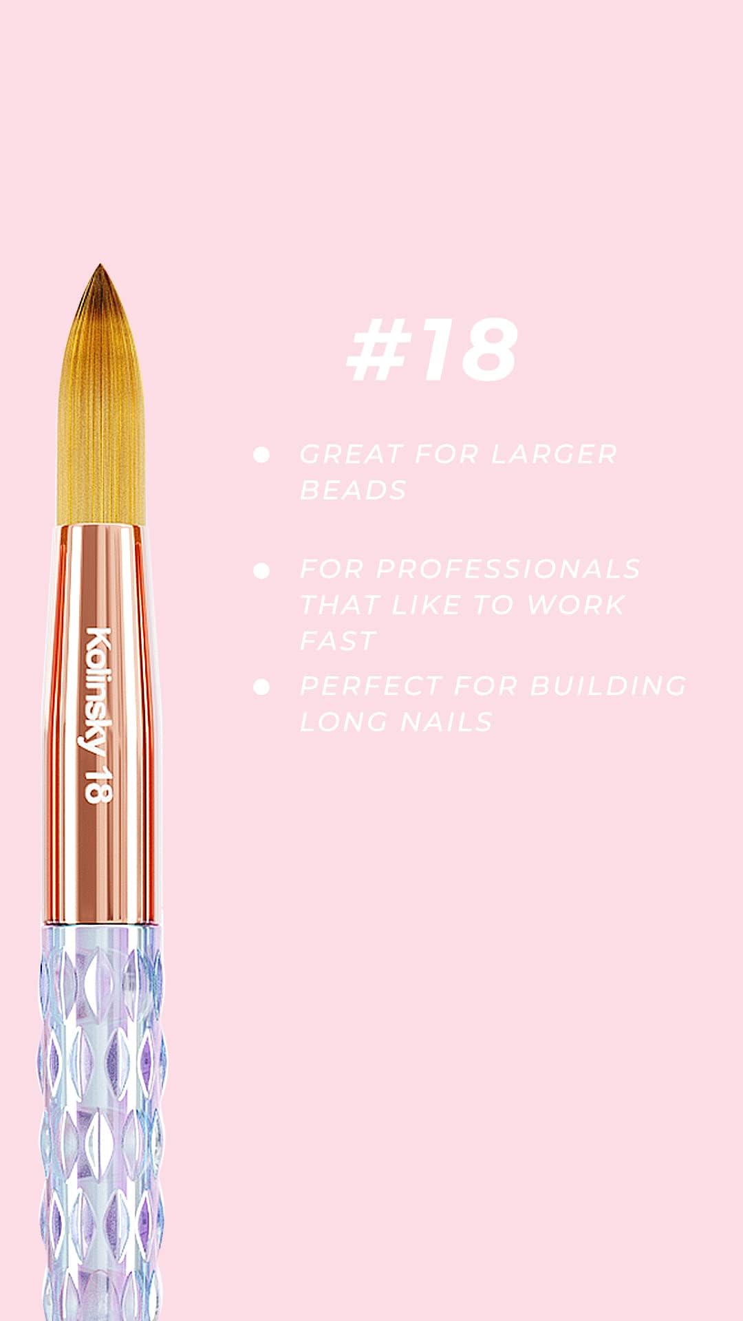 Kiara Sky Kolinsky Acrylic Nail Brush #18 – Pure Kolinsky Sable Hair, Iridescent Crystal Handle, Acetone Resistant, for Acrylic Application, Extensions & 3D Nail Art - Image 5