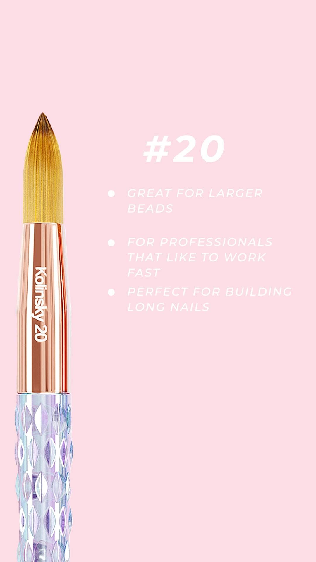 Kiara Sky Kolinsky Acrylic Nail Brush #20 – Pure Kolinsky Sable Hair, Iridescent Crystal Handle, Acetone Resistant, for Acrylic Application, Extensions & 3D Nail Art - Image 4