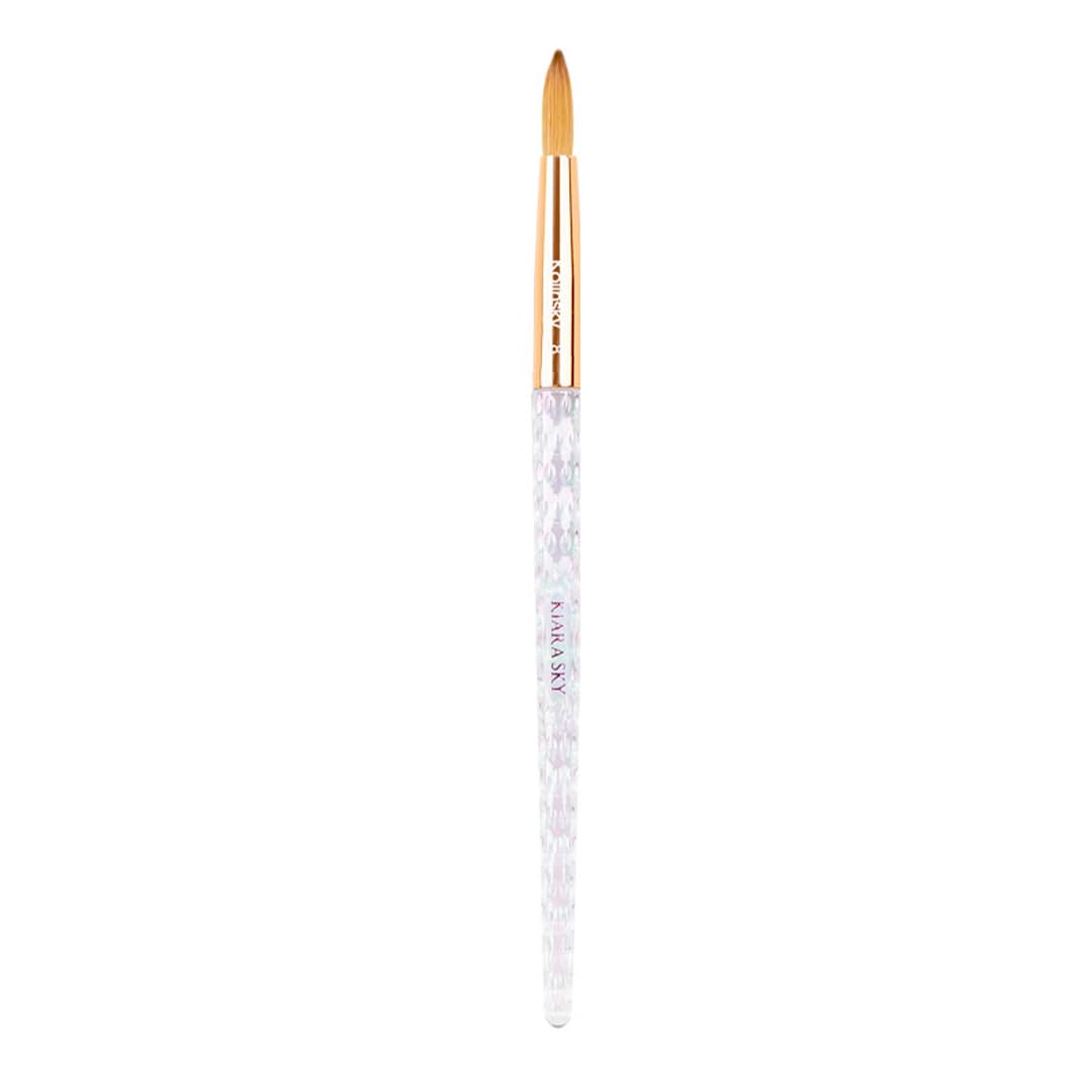 Kiara Sky Kolinsky Acrylic Nail Brush #8 – Pure Kolinsky Sable Hair, Iridescent Crystal Handle, Acetone Resistant, for Acrylic Application, Extensions & 3D Nail Art