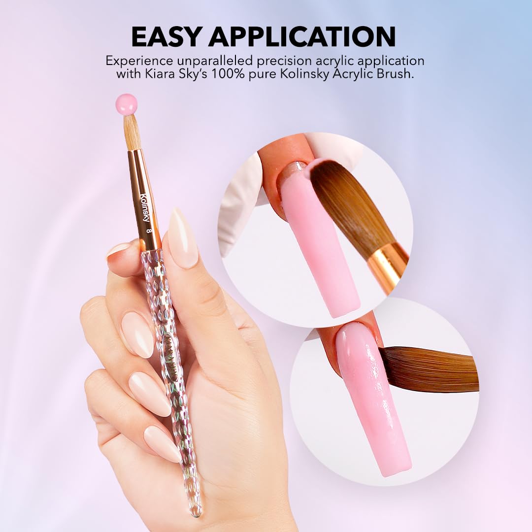 Kiara Sky Kolinsky Acrylic Nail Brush #10 – Pure Kolinsky Sable Hair, Iridescent Crystal Handle, Acetone Resistant, for Acrylic Application, Extensions & 3D Nail Art - Image 4