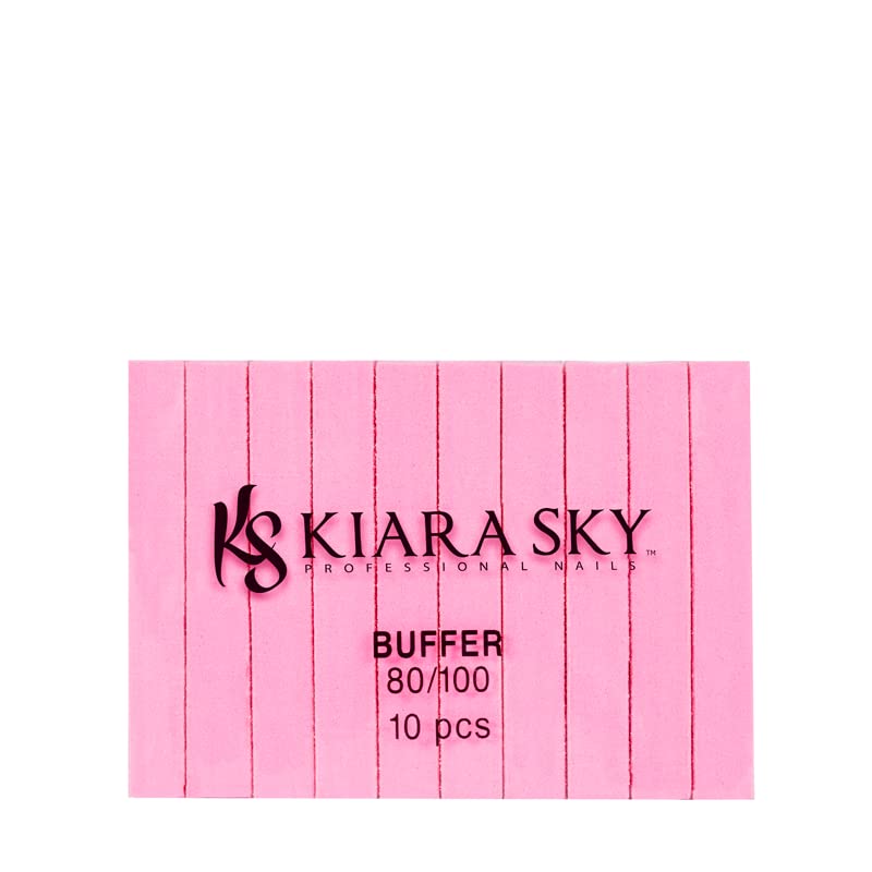 Kiara Sky Pink Professional Manicure Double Sided Dual Grit Nail Buffer - 10 Piece Set - 80/100 Grit